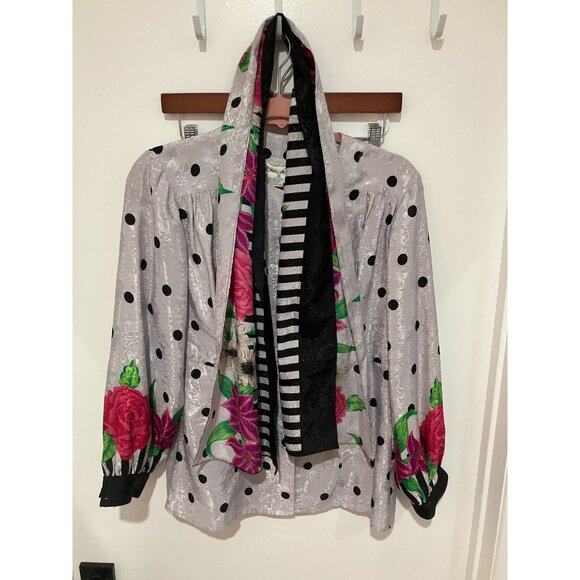 Adrian-Avery Women's Vintage 70's Floral/Polka Dot Blouse, Size 12, Leisurewear - Picture 3 of 5